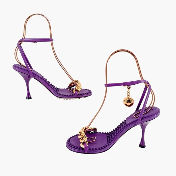 Bottega Veneta Dot Chain Heel Sandals Purple Leather Size 37 US 7 Women - Picture 11 of 14